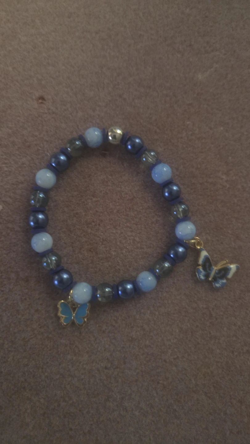 Blue Beaded Bracelet with Butterfly Charms