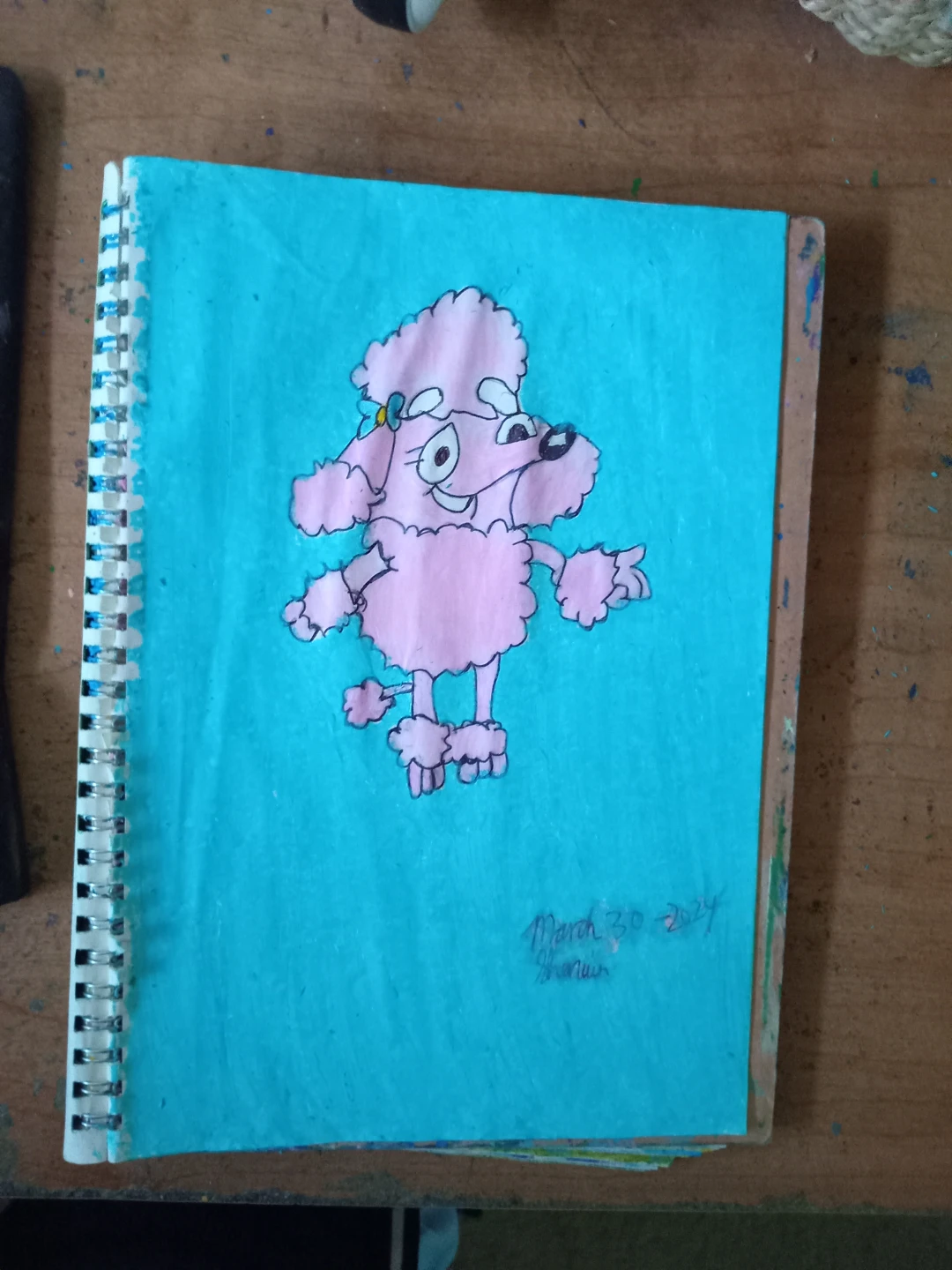Pink Poodle with Light Blue Background by Custom Artist Sherwin - photo 2