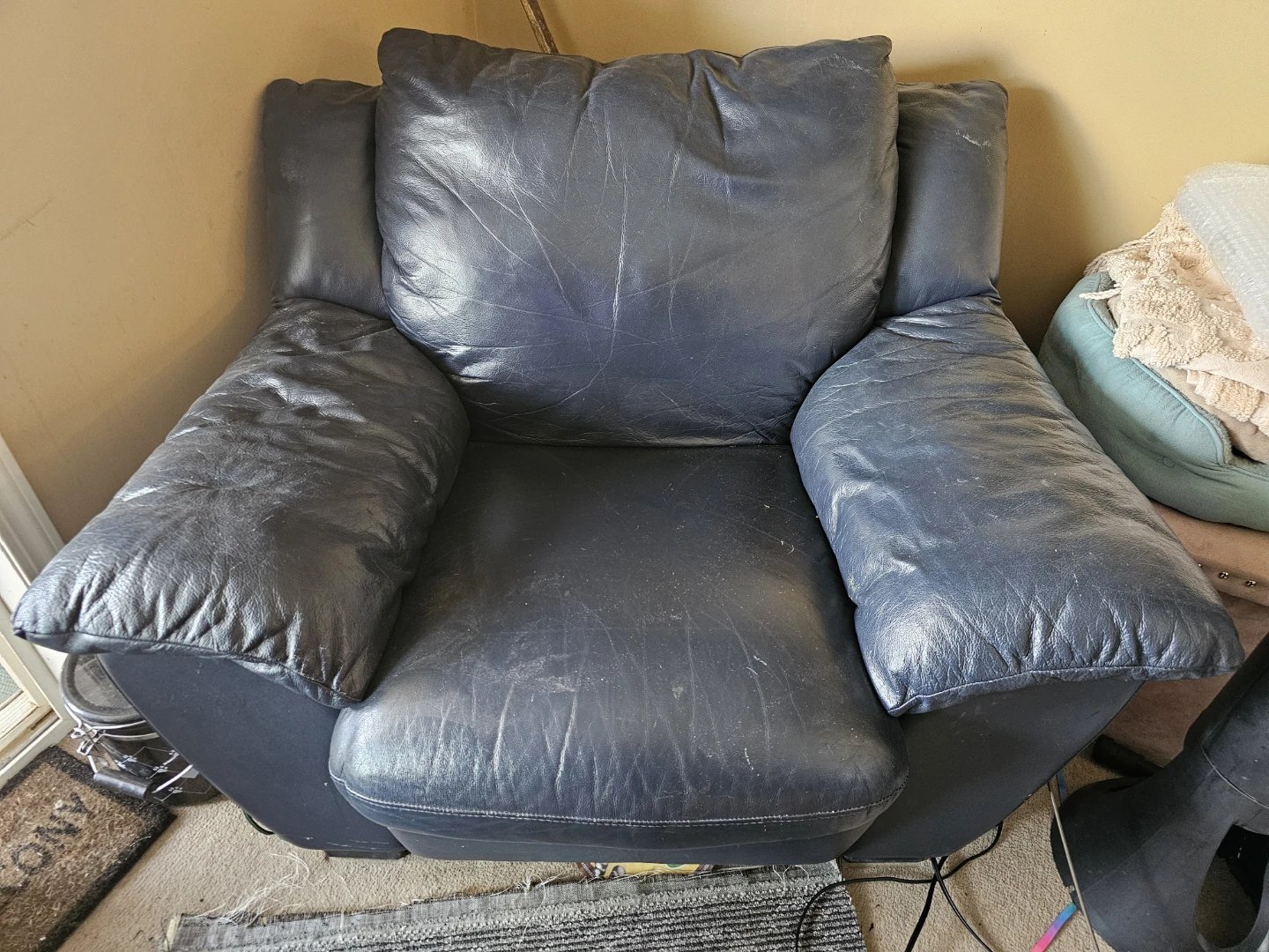 Dark Blue Leather Armchair