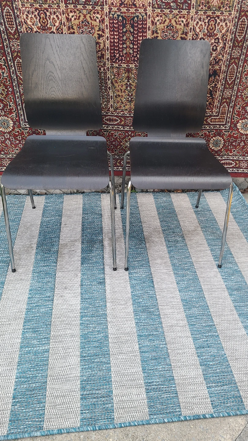 Set of 2 Dark Wood Chairs with Chrome Legs