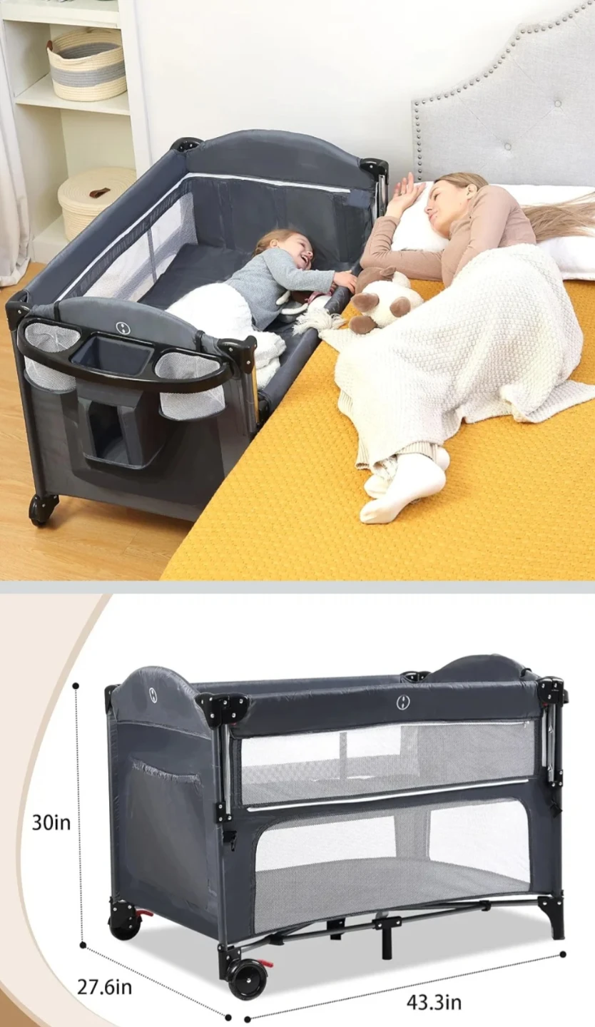 Grey Playpen with Bassinet and Organizer