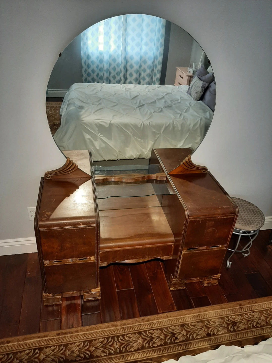 Vintage Waterfall Vanity Dresser with Mirror - photo 2