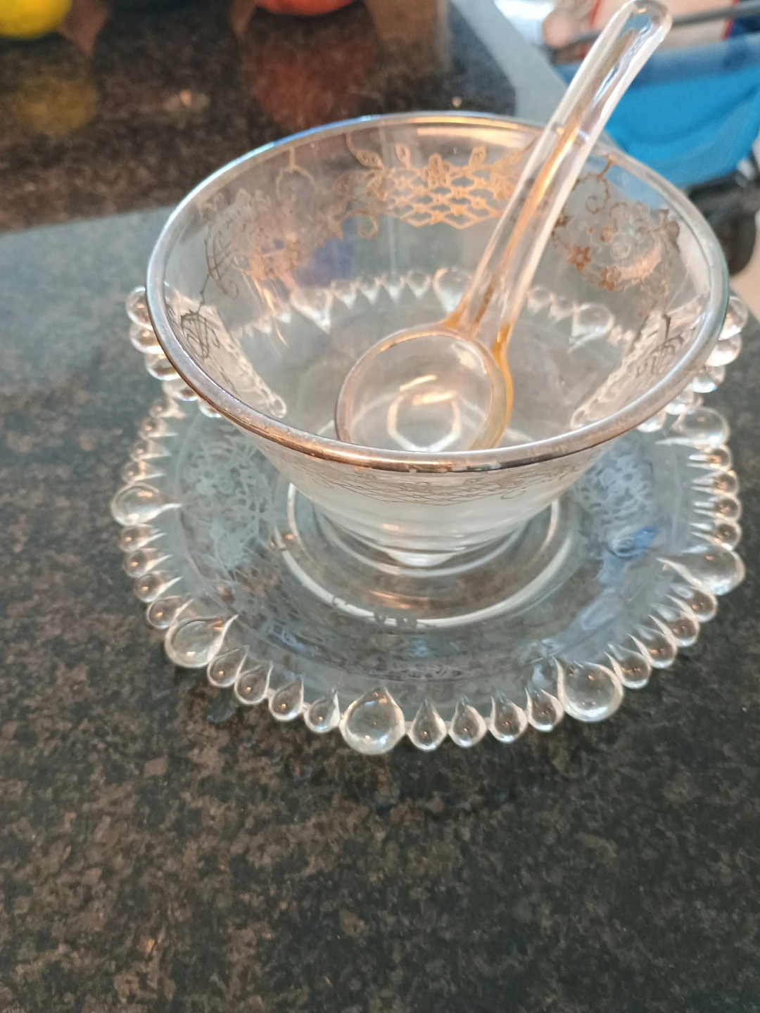 Silver overlay. Bowl with Ladleas sauce bowl