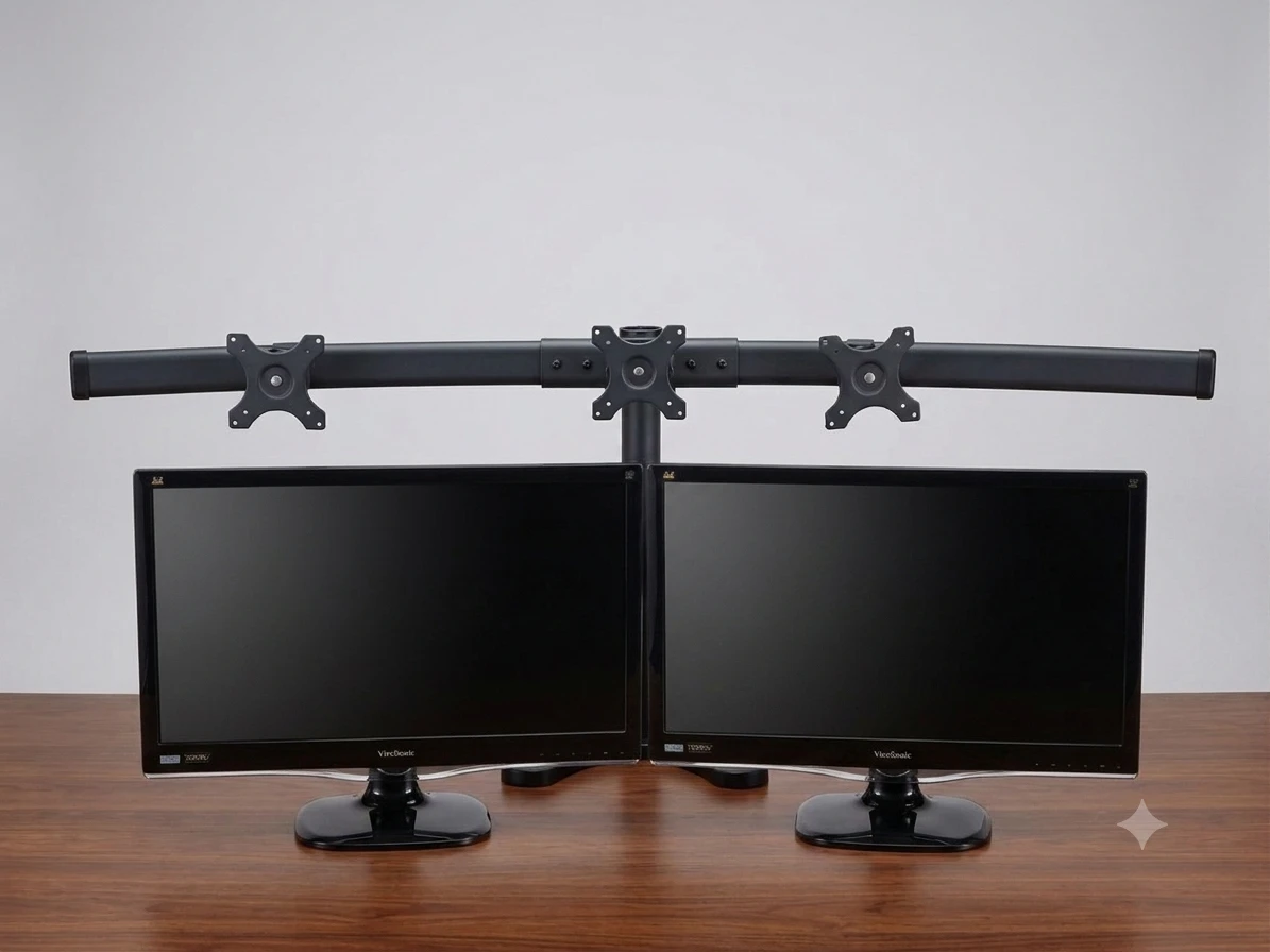 Triple Monitor Desk Mount Stand + 2×View Sonic 24" LED Monitors