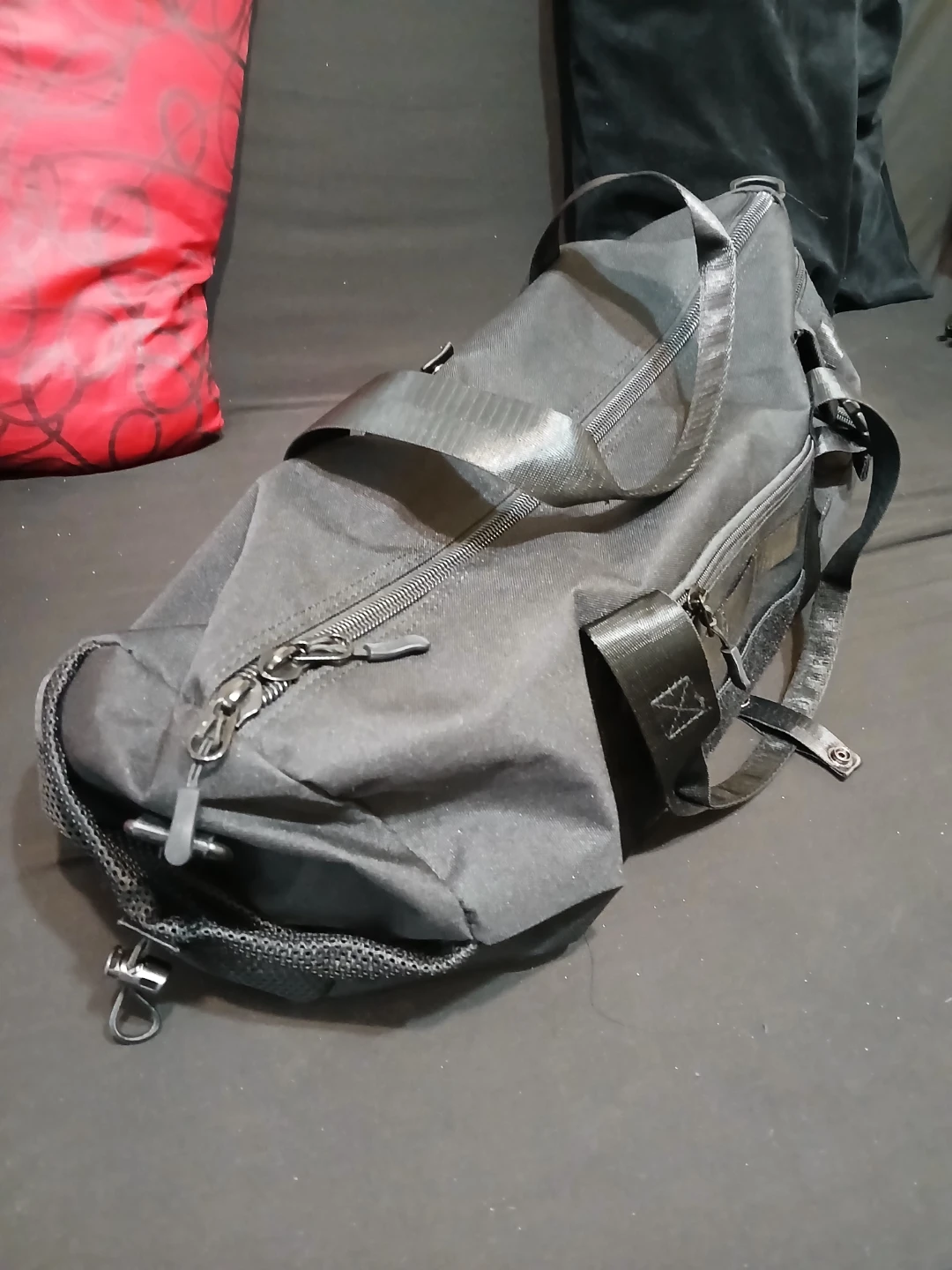 Tactical military style duffel gym bag Black multi pocket