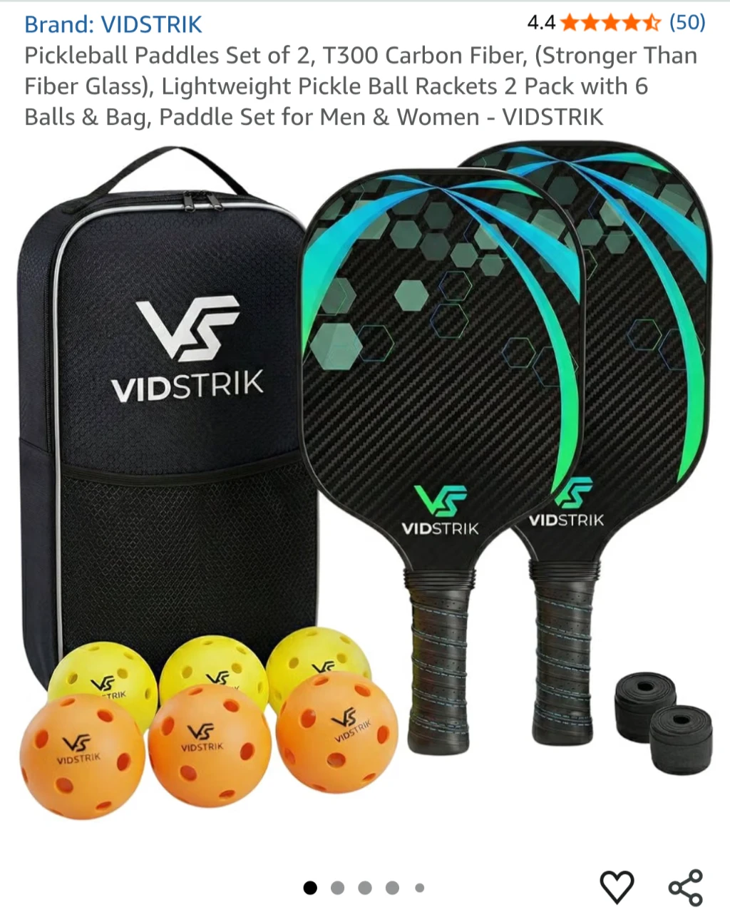 Pickleball Paddles Set of 2 with 6 Balls & Bag