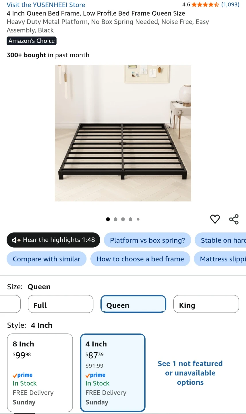 YUSENHEE 4" Low-Profile Queen Metal Platform Bed Frame (Black) - photo 4