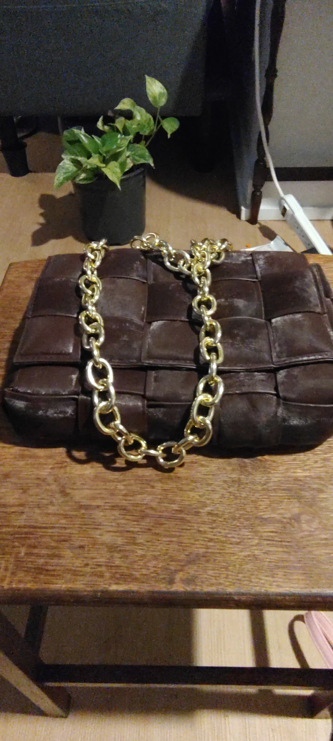 Brown Woven Clutch with Gold Chain - photo 2