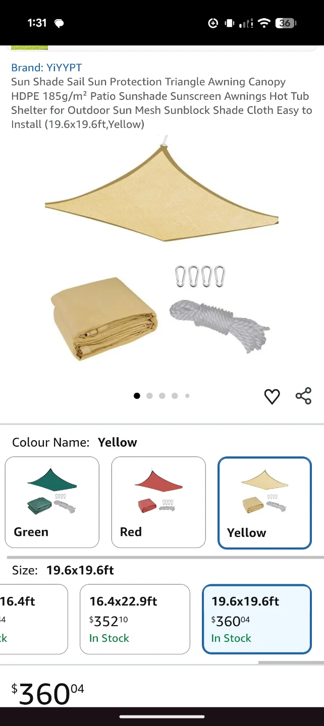 YIYPYT Sun Shade Sail Sun Protection Triangle Awning Canopy - photo 2