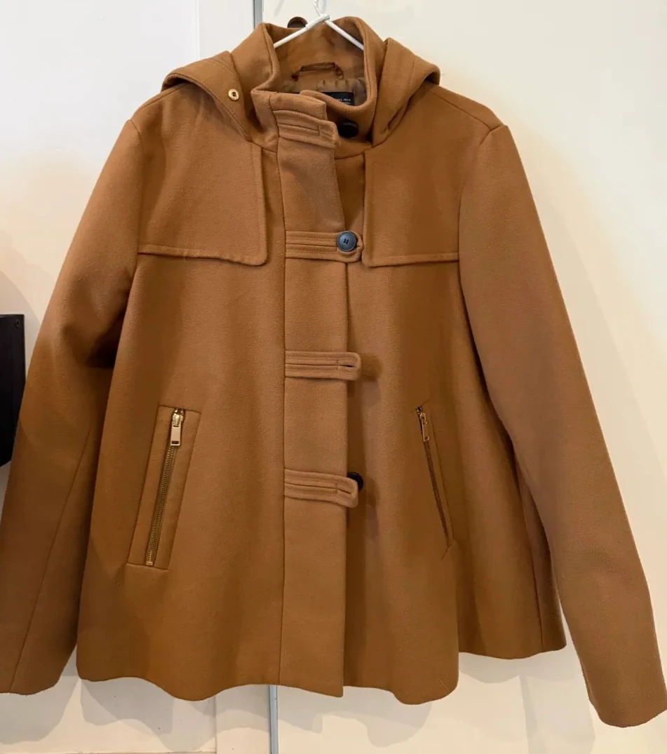 Zara Basic Brown Wool Blend Coat with Hood