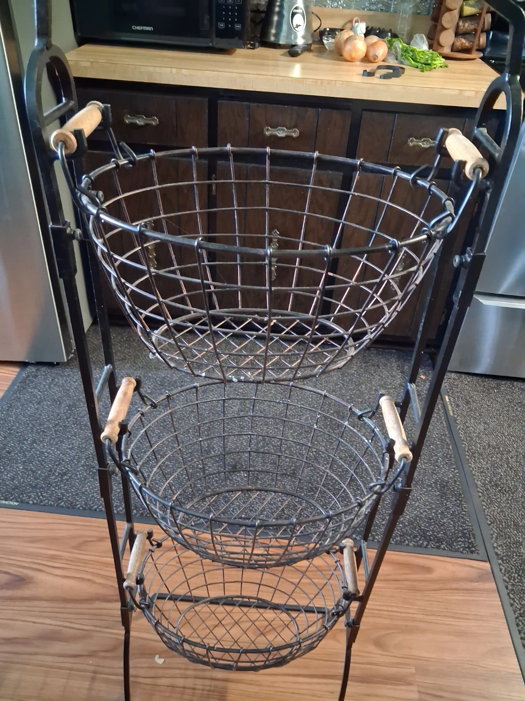 3-Tier Wire Basket Stand with Wooden Handles - photo 2