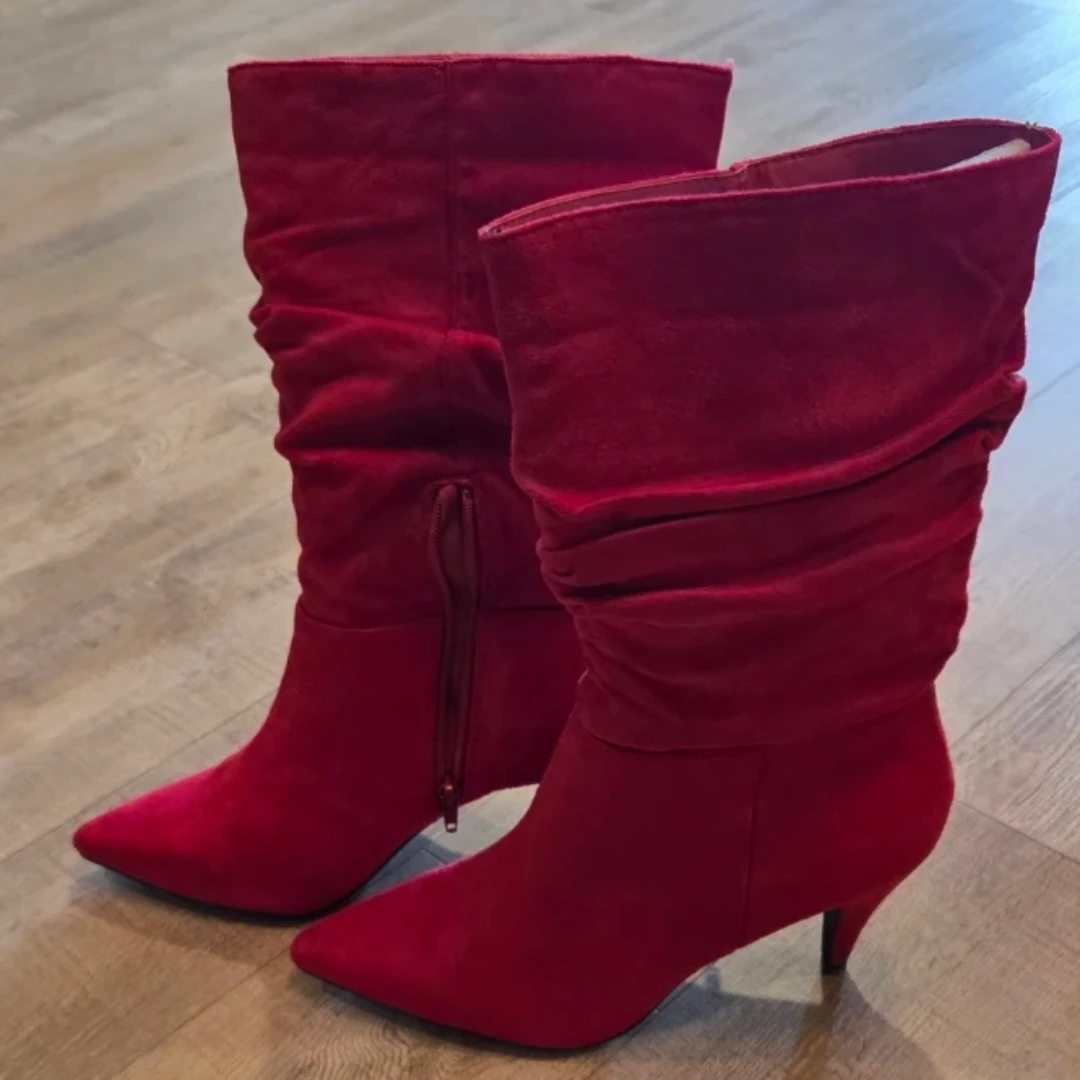 Dream Pairs Red Suede High Heel Mid Calf Boots - photo 3