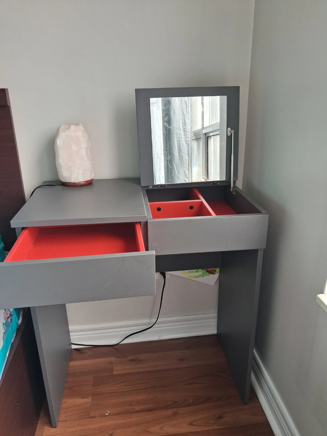 Grey Vanity Desk with Mirror and Storage