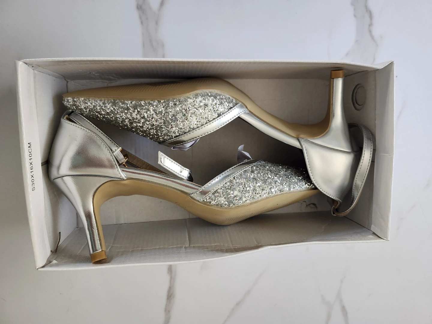 New Silver Glitter Heels with Ankle Strap - photo 4
