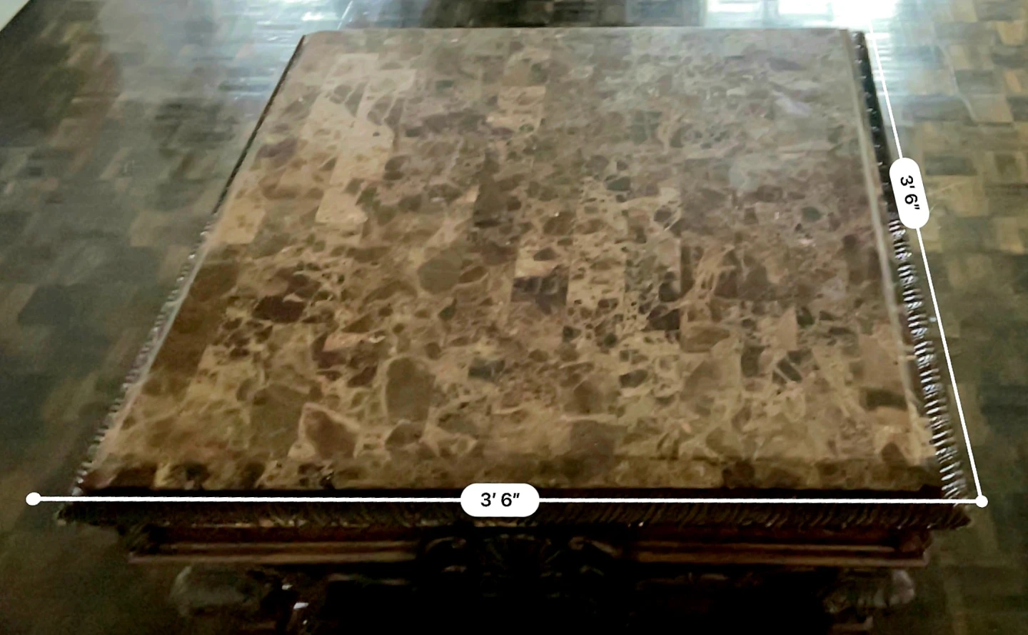 Ornate Square Coffee Table with Marble Top - photo 4