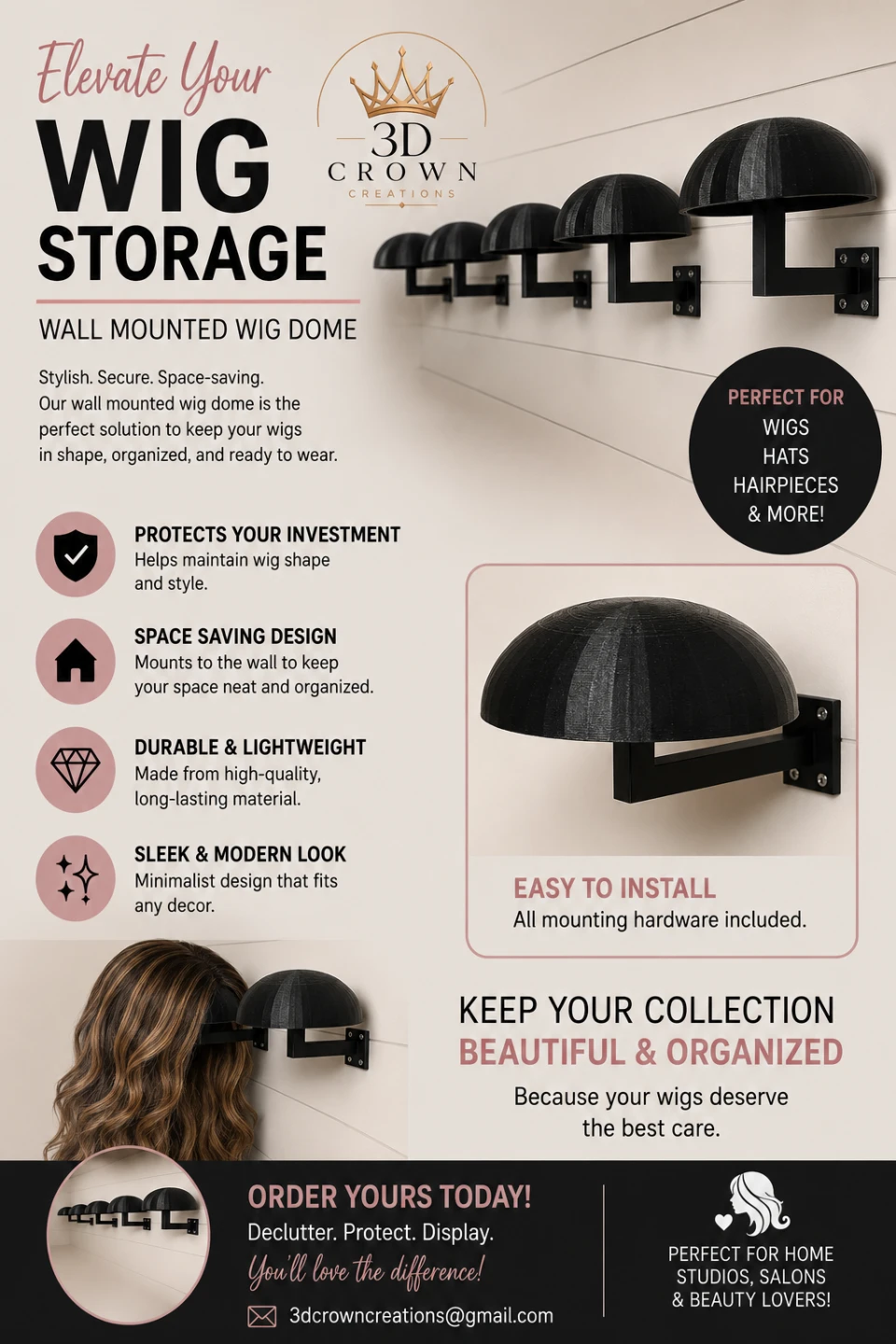 Wall Mounted Wig & Hat Dome Hanger