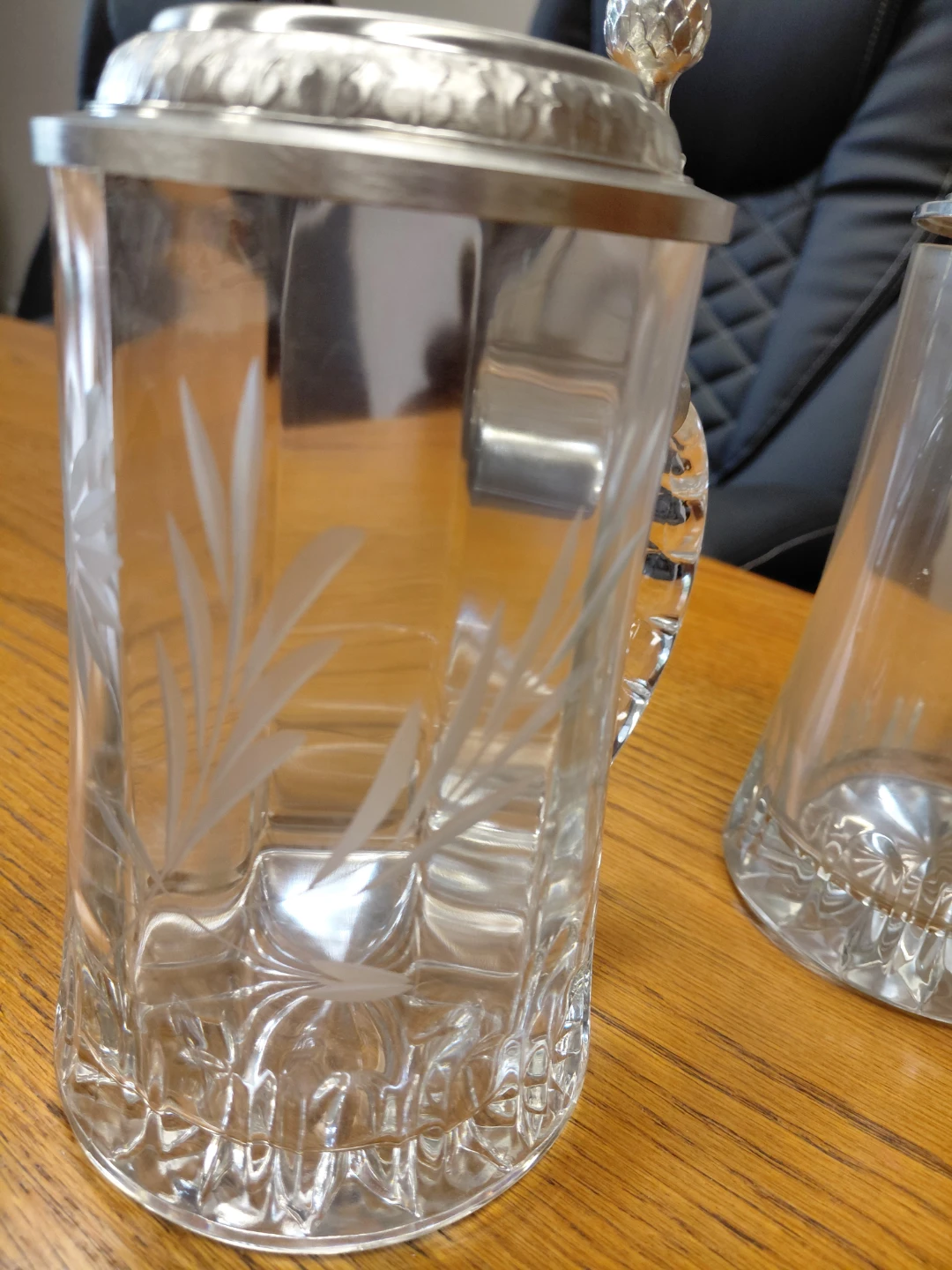 Glass Beer Steins with Pewter Lids - 2 Steins - photo 2