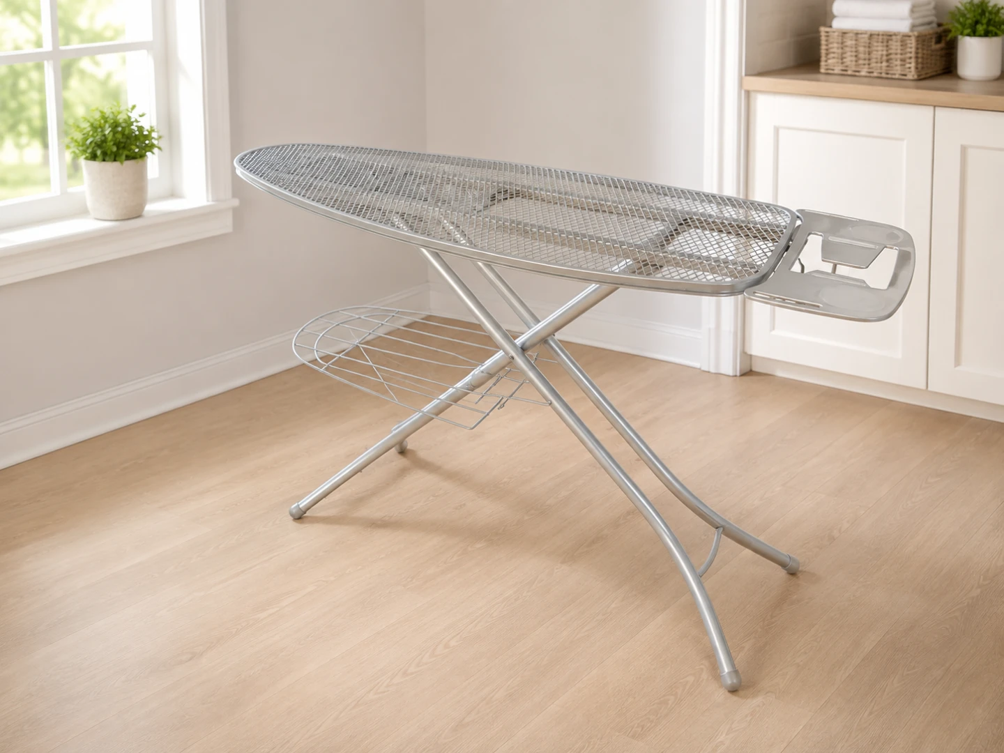 Silver metal mesh ironing board