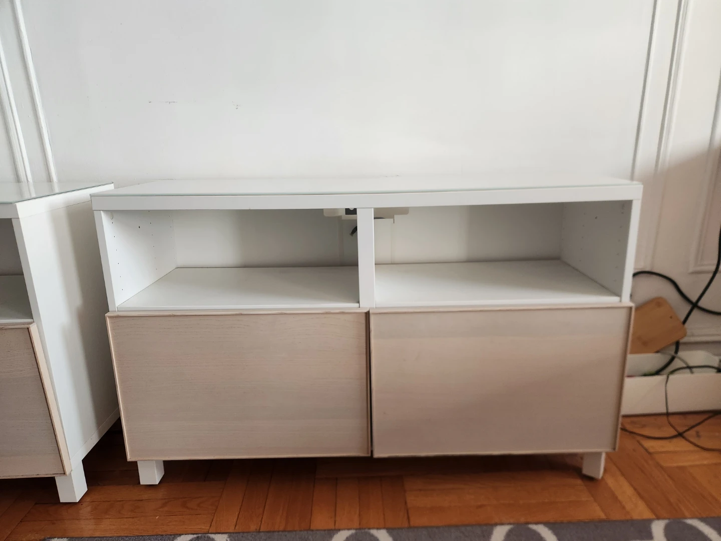 Ikea Besta Media Console, in white and "oak"