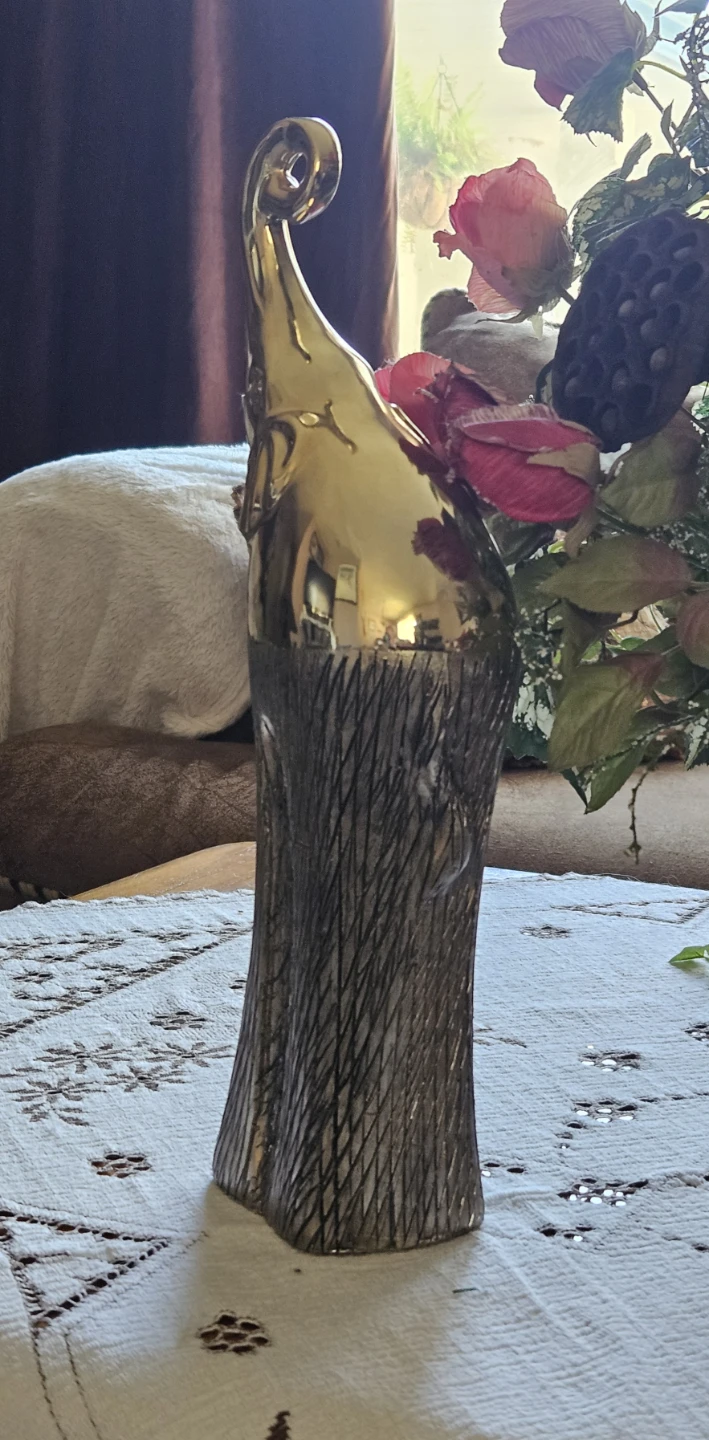 Gold Elephant Figurine with Textured Base - photo 3
