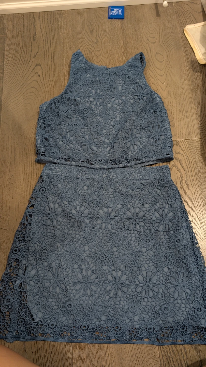 Blue Lace Crop Top and Skirt Set