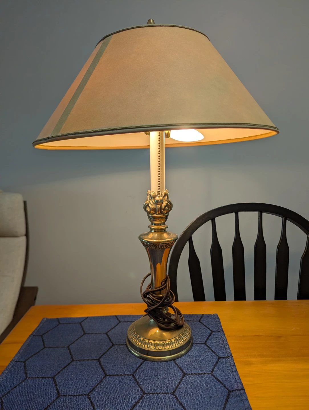 Vintage Brass Table Lamp with Beige Shade