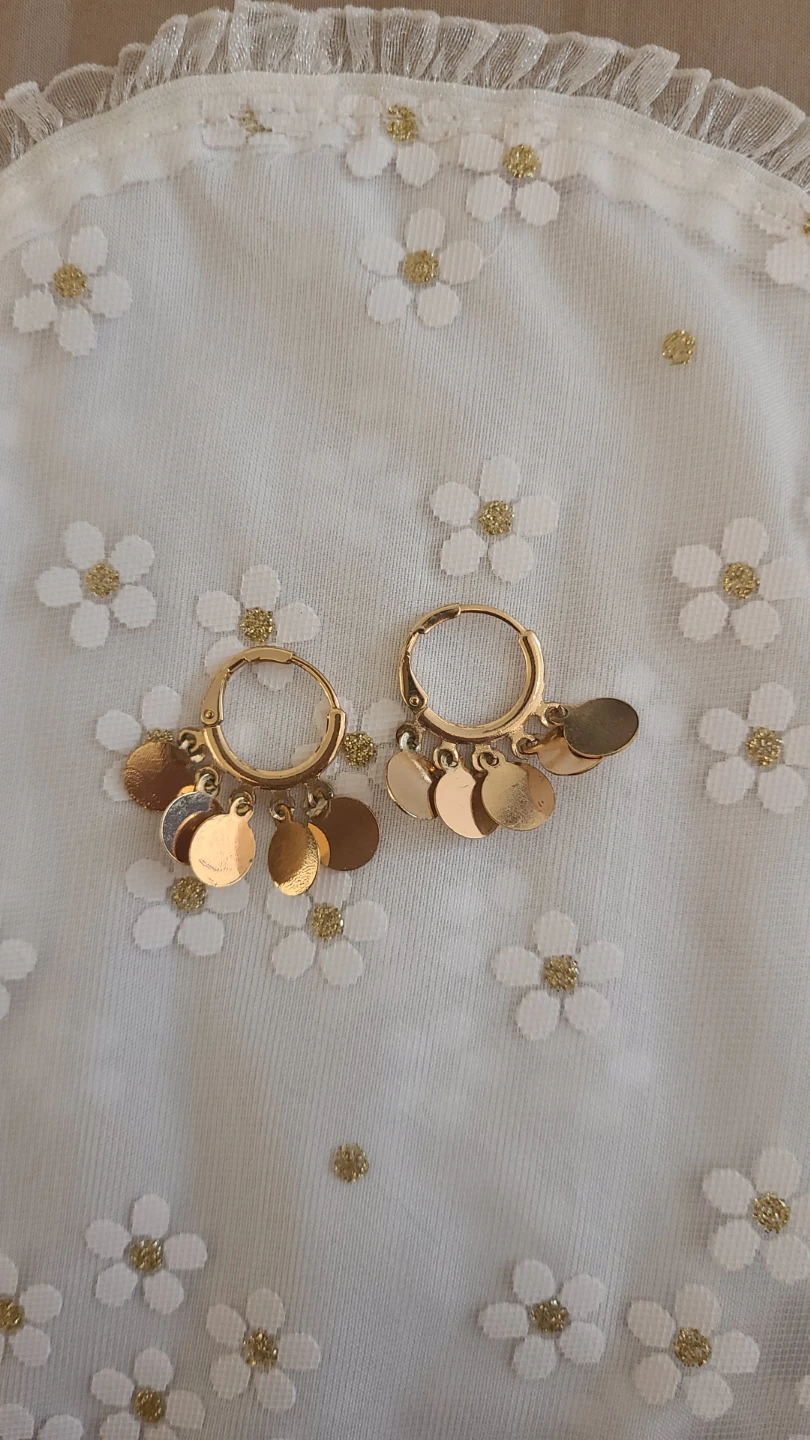 Gold Tone  hoop earrings with disc charms
