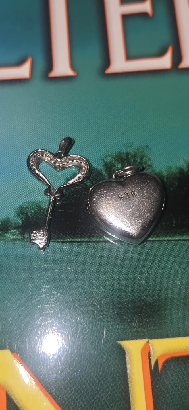Two Sterling Silver Pendants: Heart Locket & Key - photo 4