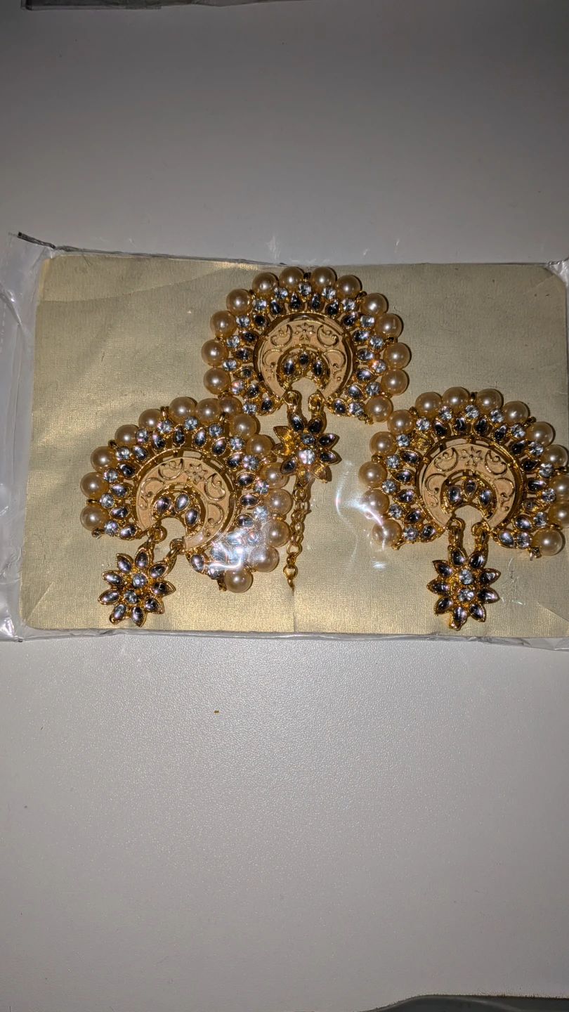Gold Tone Jhumka Earrings with Pearls and Crystals