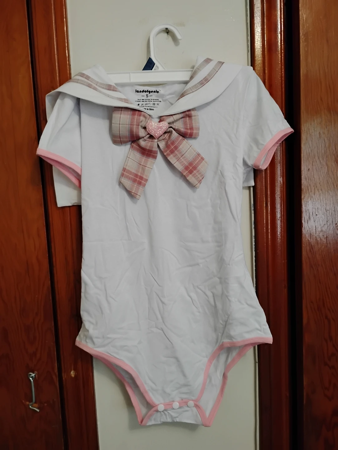 Land of Genie White Sailor Outfit with Plaid Skirt - Size S