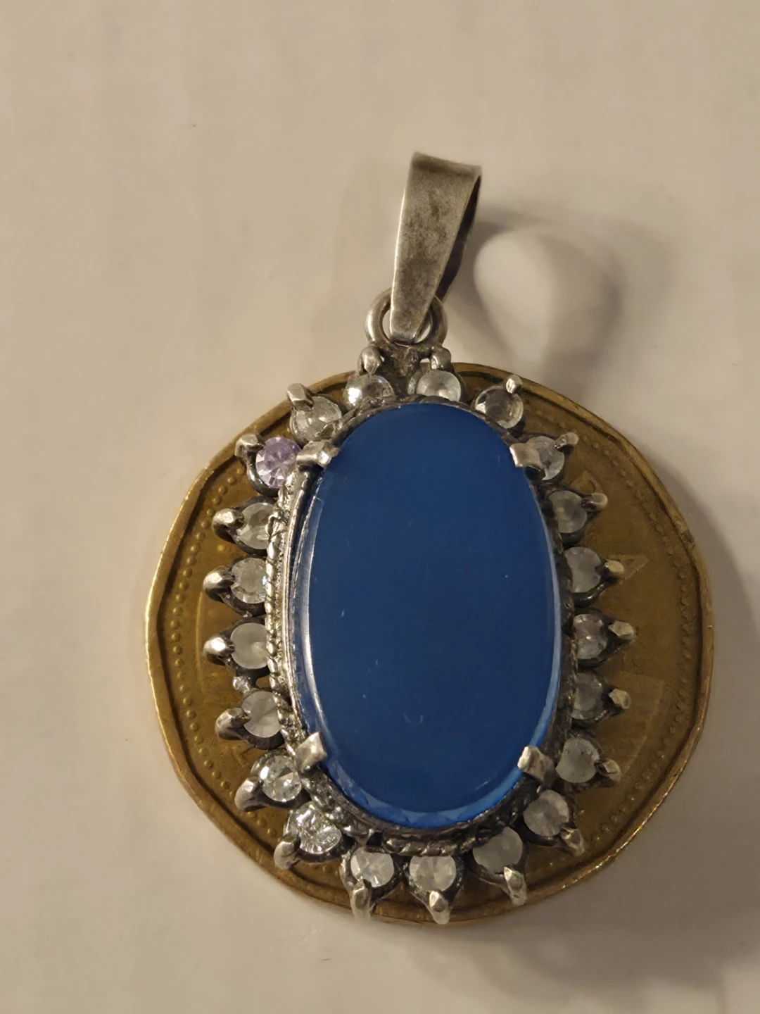 Sterling silver  925 Blue Stone & Crystal Pendant - photo 3