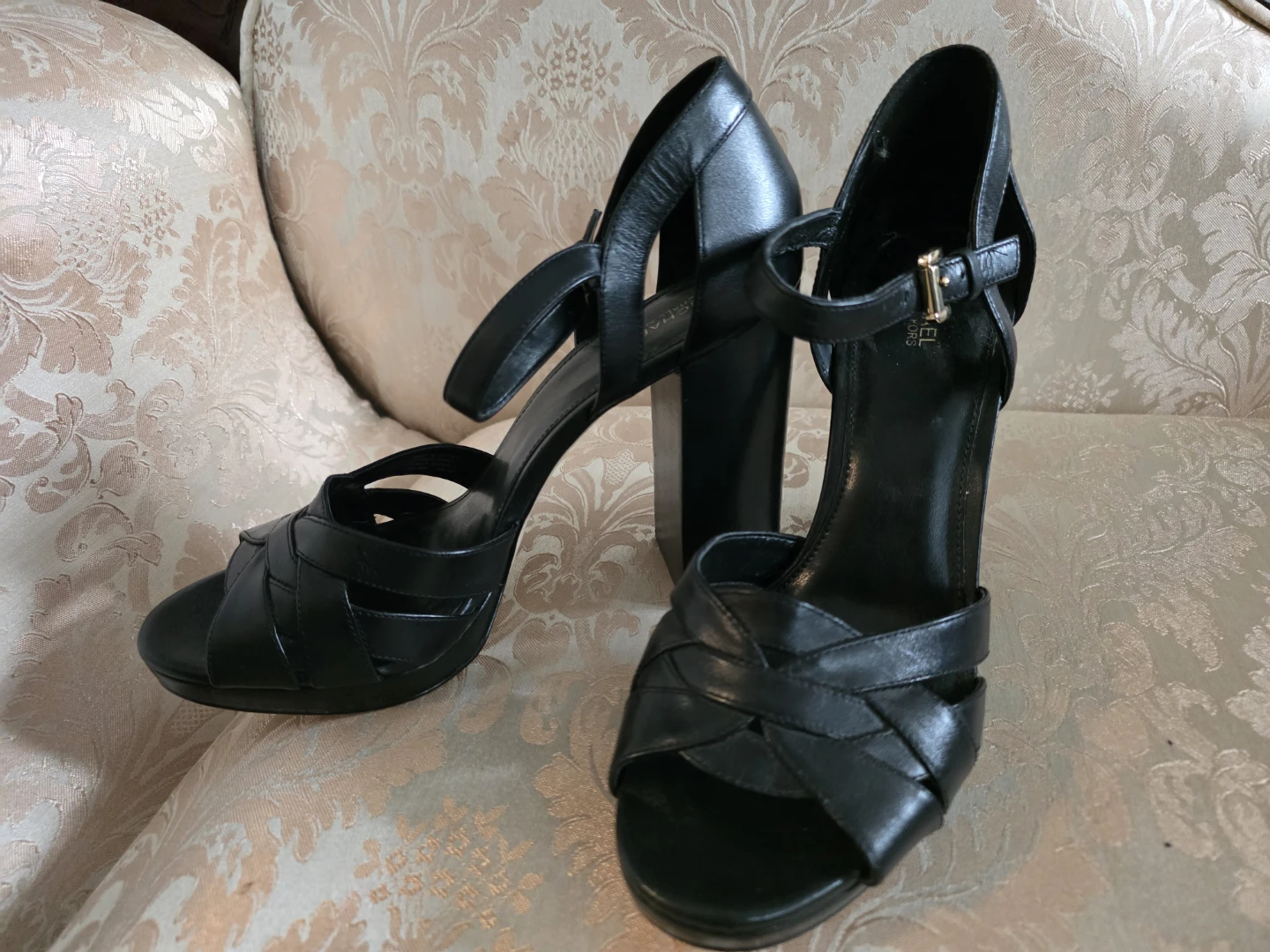 Michael Kors Black Leather Strappy Platform Heels Size 8