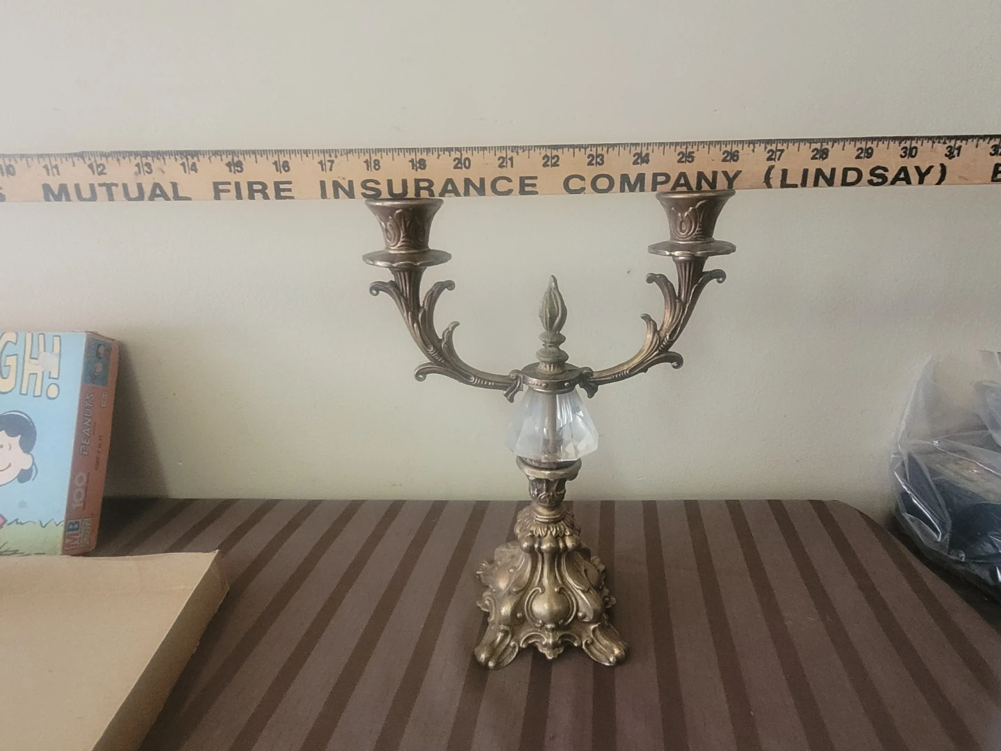 Brass Candelabra with Crystal Accent - photo 2