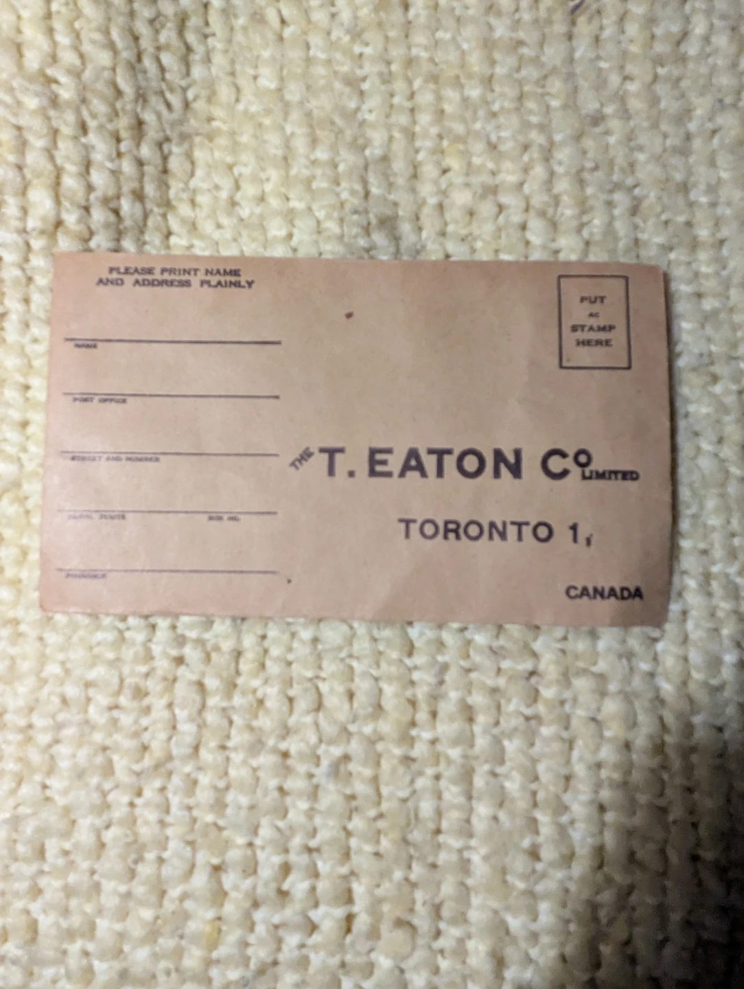 T. Eaton Co. Limited Toronto Canada order envelope