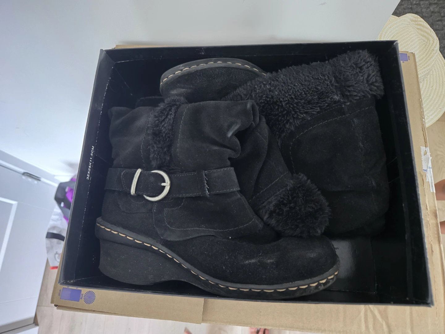 Black Suede Boots with Buckle Detail