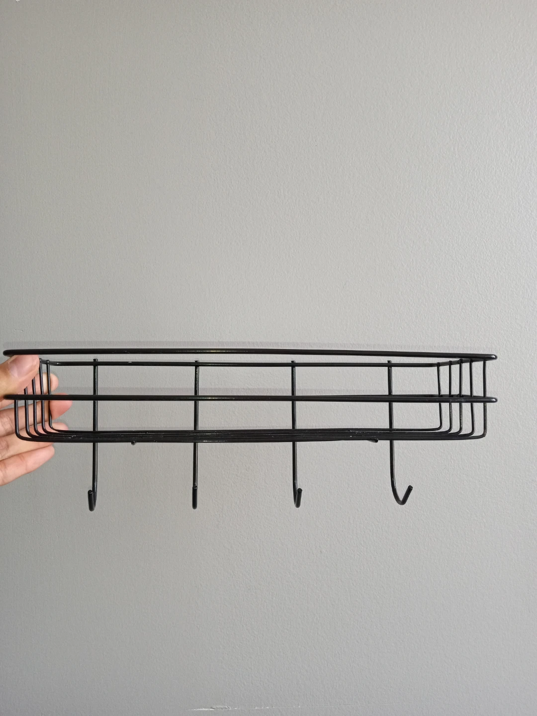 Black Wire Storage Basket with Hooks.