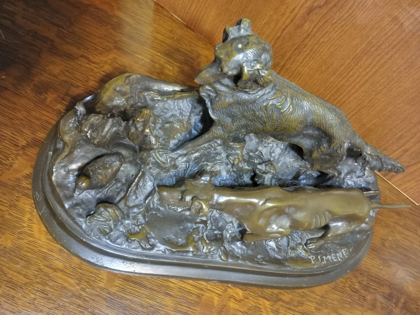 Bronze Sculpture of Dogs and Duck by P. J. Mene - photo 2