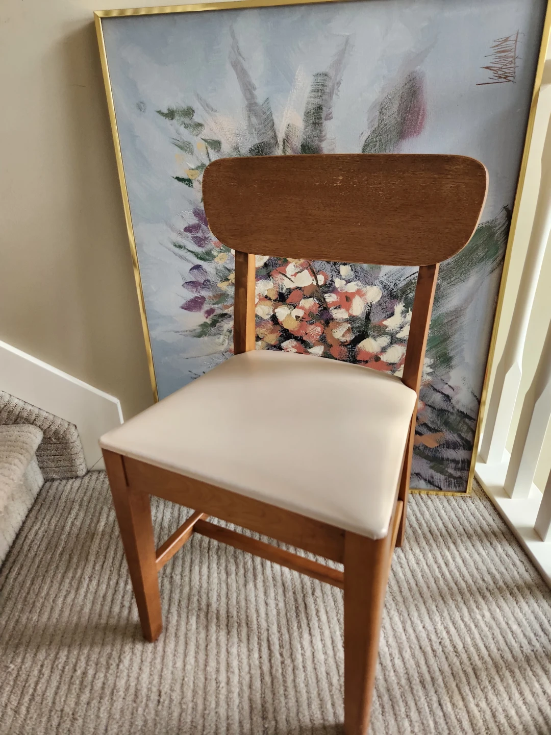 MCM Wooden chair with cream seat - photo 2