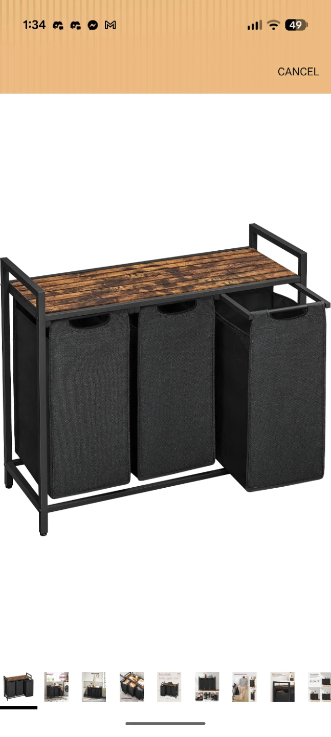 Industrial 3-bag laundry sorter with wooden shelf