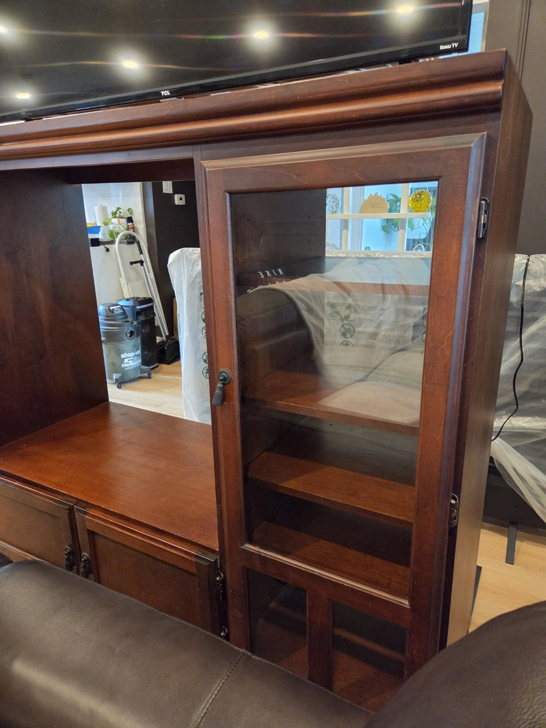 Wooden Entermainment Center  With Glass Display Cabinet - photo 3