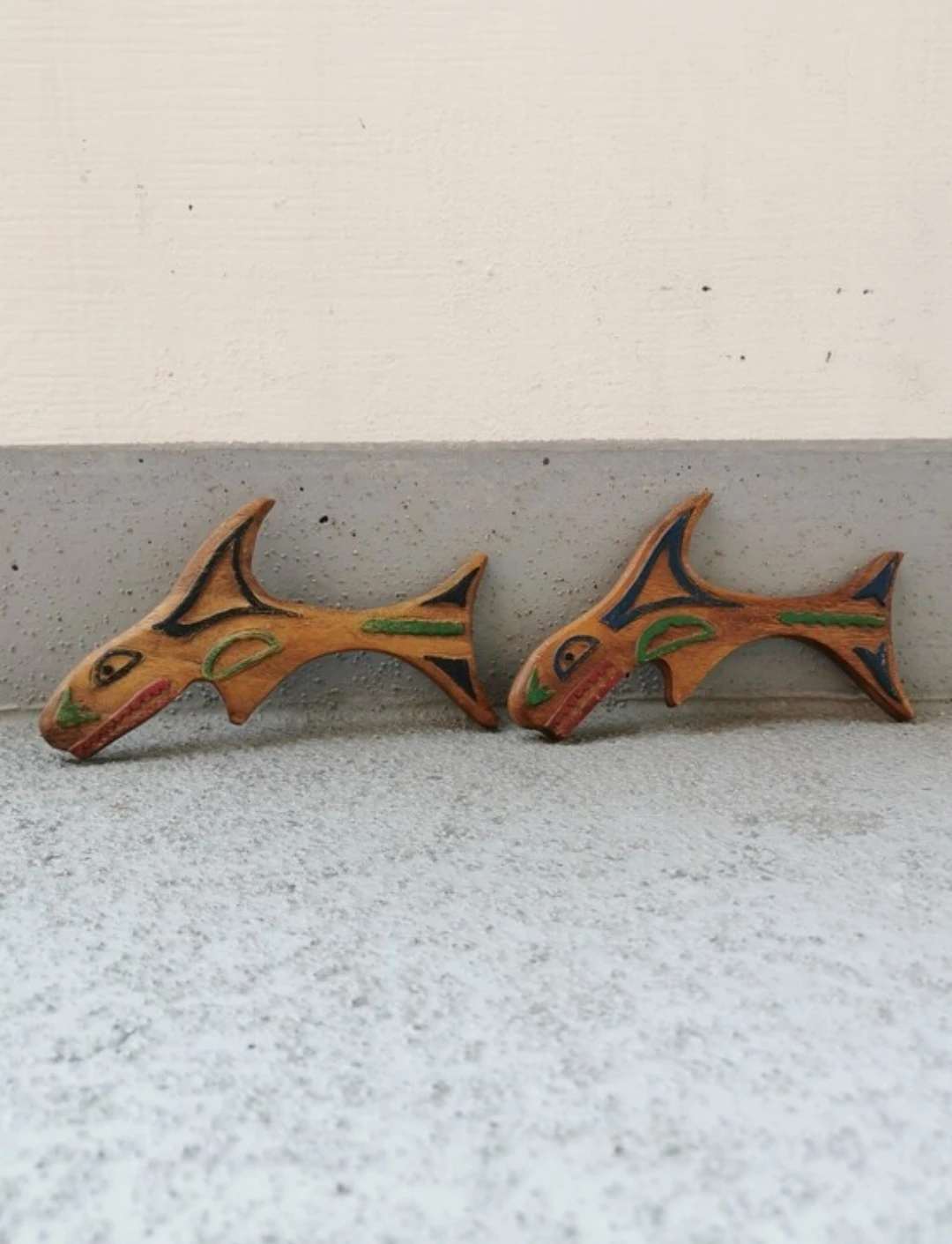 Vintage Hand Carved Hand Painted Wooden Salmon Wall Art Pair - photo 4