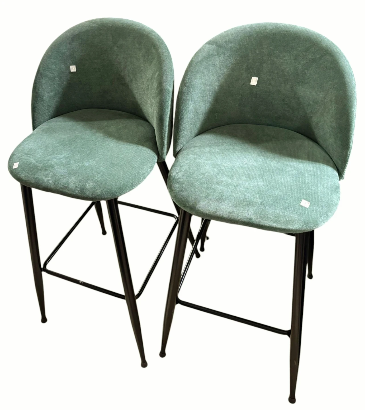 Pair Of Teal Green Bar Stools With Diamond Back Design.