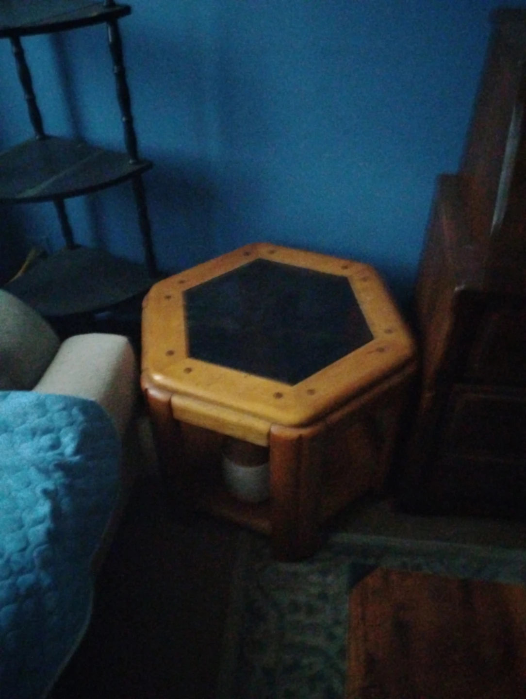 Wooden Hexagonal End Table with Glass Top - photo 2
