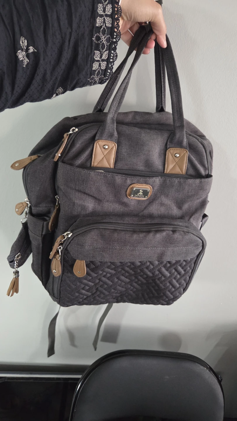 Grey Canvas Backpack Diaper Bag
