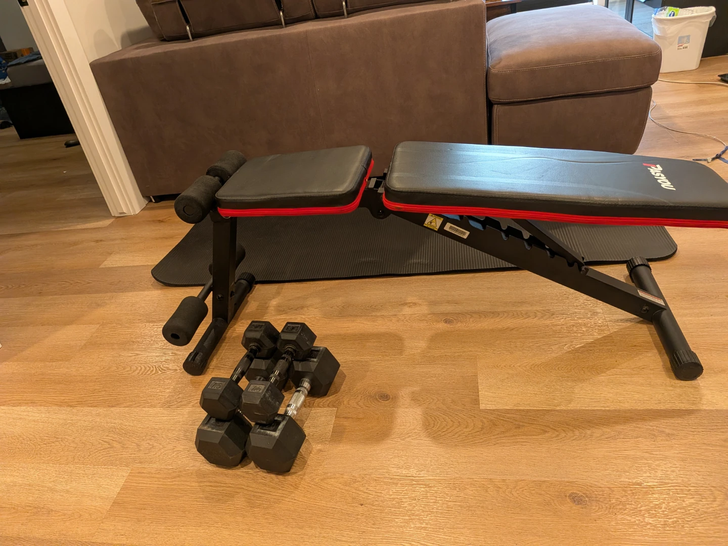 PASYOU Adjustable Weight Bench with Dumbbells and Mat - photo 2