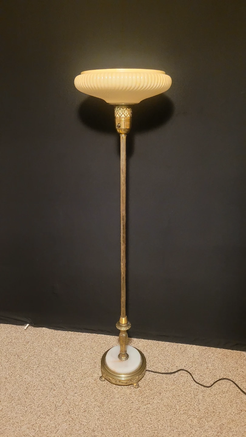 Antique Brass & Marble Torchiere Lamp - photo 2