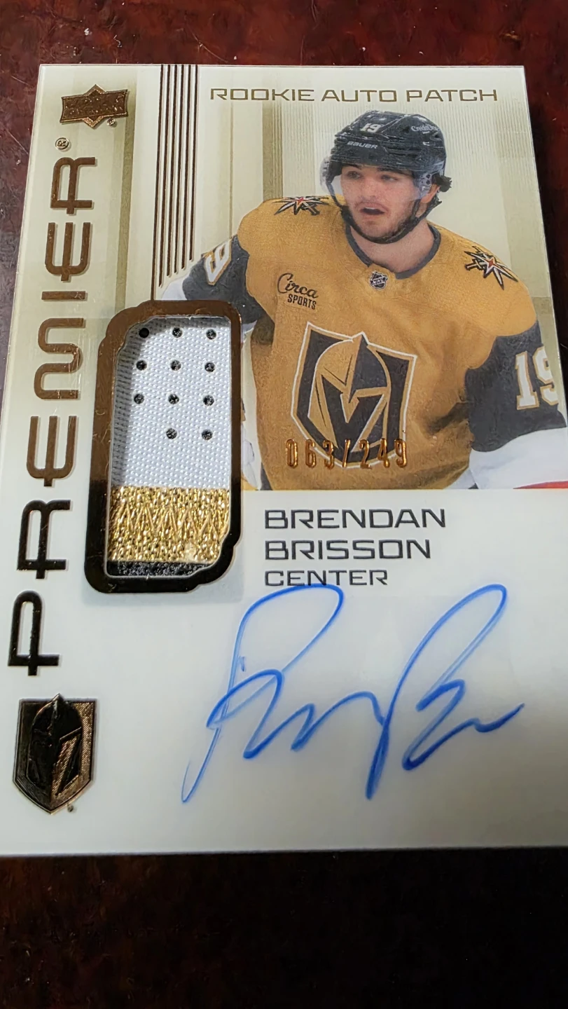 Brendan Brisson 2024-25 Premier Rookie Auto Patch Card 063/249