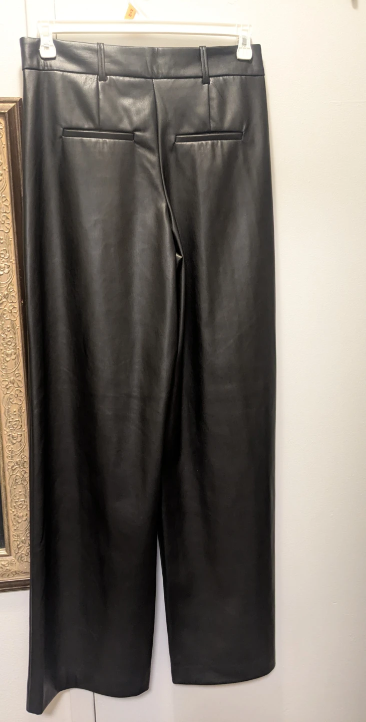 Black Faux Leather Wide Leg Pants
