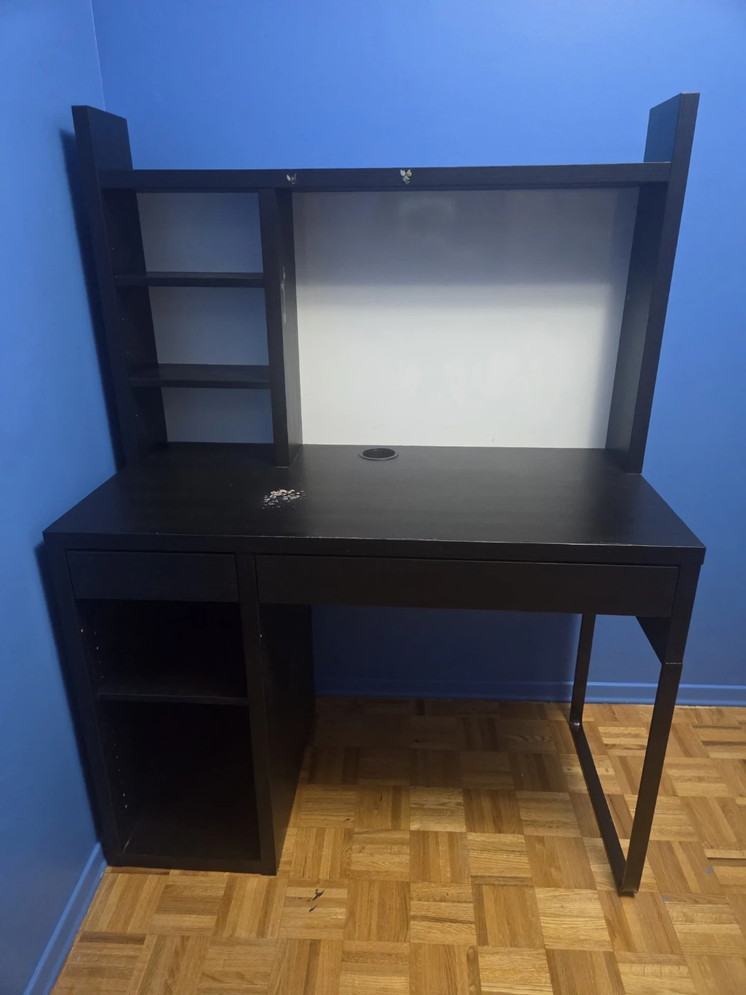 Black Computer Desk with Hutch Shelves and Magnetic white board
