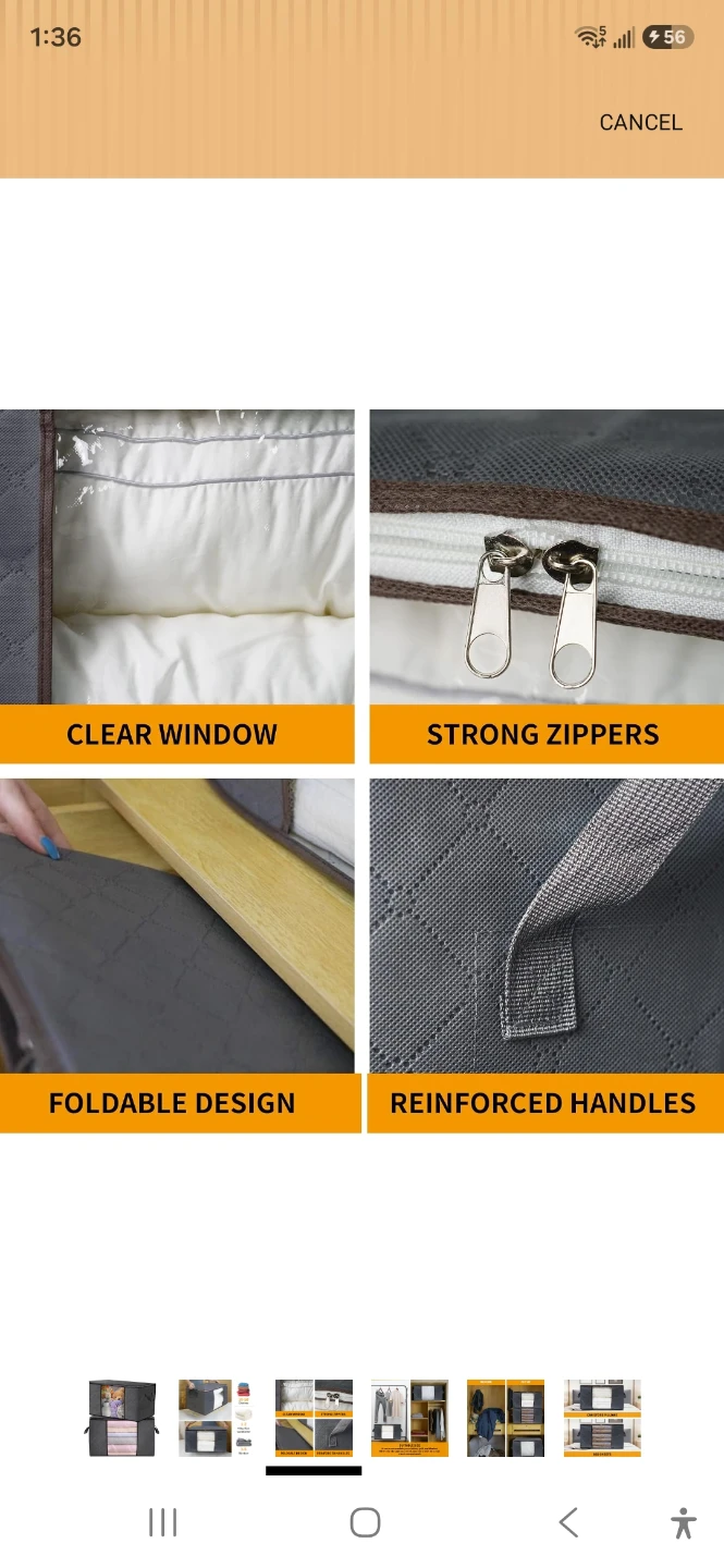 4 pc Grey Fabric Storage Bag with Clear Window - photo 3